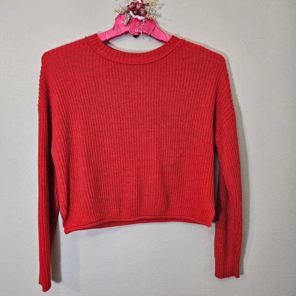 Wild Fable Bright Red Ribbed Cropped Sweater Size Large Y2K